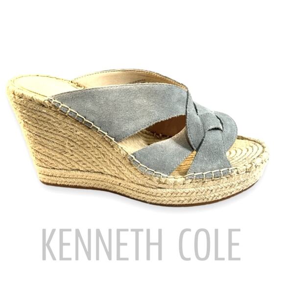 KENNETH COLE OLIVIA SWIRL MULES Grey Suede Leather Rope Sides/Insole SZ 7.5 NWT - Picture 1 of 13